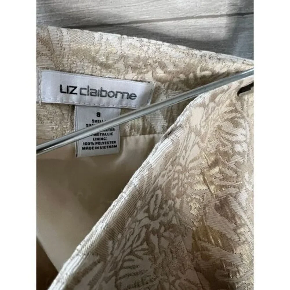Liz Claiborne Cream Brocade Lined Pencil Skirt Size 8‎